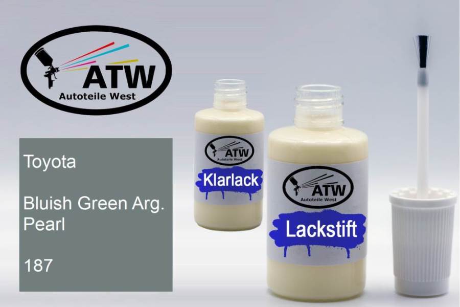 Toyota, Bluish Green Arg. Pearl, 187: 20ml Lackstift + 20ml Klarlack - Set, von ATW Autoteile West.